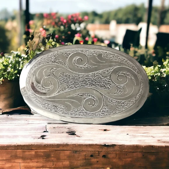 Frye Belt Buckle Etched German Silver Western Vintage Southwestern Cowgirl - Picture 13 of 14